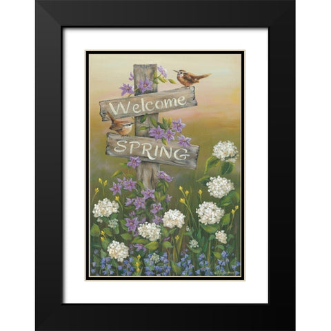 Welcome Spring Black Modern Wood Framed Art Print with Double Matting by Britton, Pam