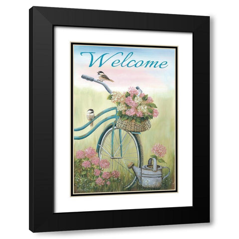 Old Bike Welcome Black Modern Wood Framed Art Print with Double Matting by Britton, Pam