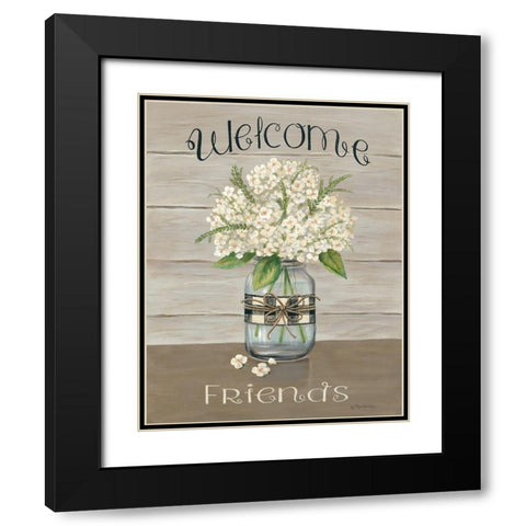 Welcome Friends Mason Jar Black Modern Wood Framed Art Print with Double Matting by Britton, Pam