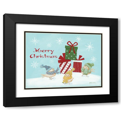 Winter Birds Merry Christmas Black Modern Wood Framed Art Print with Double Matting by Britton, Pam