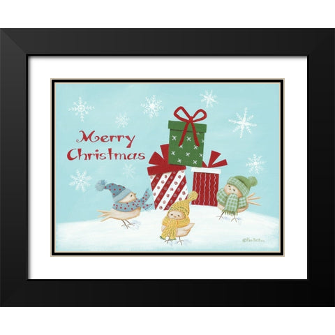 Winter Birds Merry Christmas Black Modern Wood Framed Art Print with Double Matting by Britton, Pam