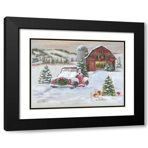 Snowy Christmas Farm     Black Modern Wood Framed Art Print with Double Matting by Britton, Pam