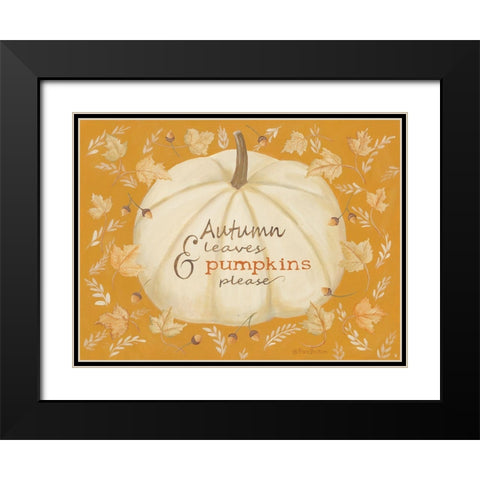 Autumn Leaves And Pumpkin Black Modern Wood Framed Art Print with Double Matting by Britton, Pam