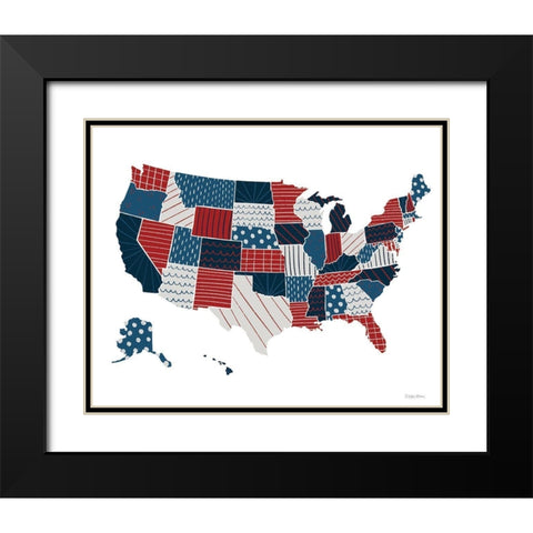 Patchwork USA Map Black Modern Wood Framed Art Print with Double Matting by Lady Louise Designs