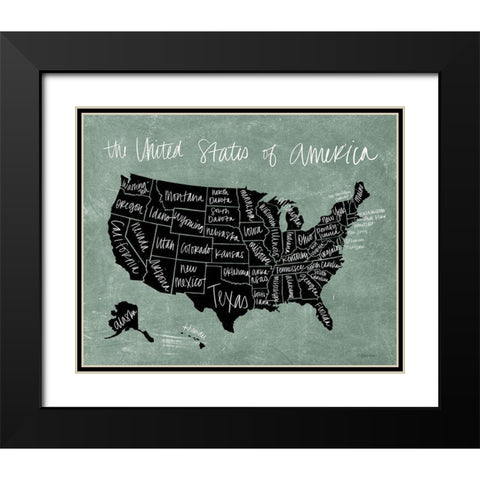 Chalk USA Map Black Modern Wood Framed Art Print with Double Matting by Lady Louise Designs