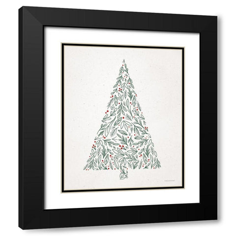 Floral Christmas Tree II  Black Modern Wood Framed Art Print with Double Matting by Lady Louise Designs