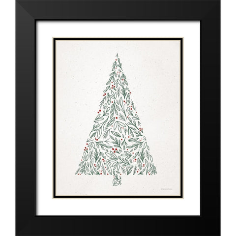 Floral Christmas Tree II  Black Modern Wood Framed Art Print with Double Matting by Lady Louise Designs