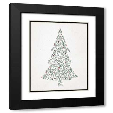 Floral Christmas Tree III  Black Modern Wood Framed Art Print with Double Matting by Lady Louise Designs