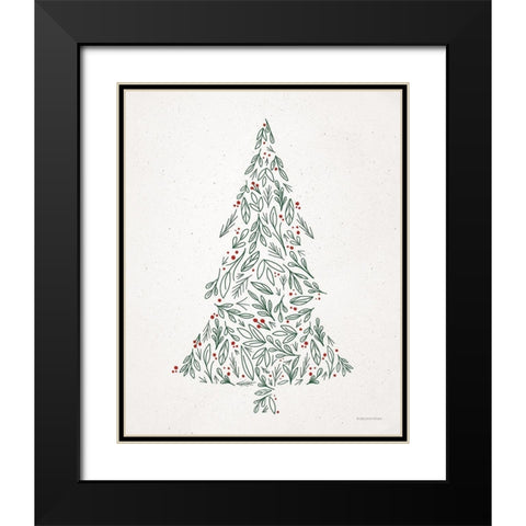 Floral Christmas Tree III  Black Modern Wood Framed Art Print with Double Matting by Lady Louise Designs