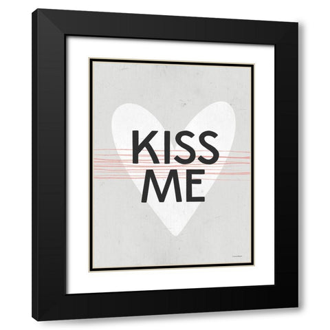 Kiss Me Black Modern Wood Framed Art Print with Double Matting by Lady Louise Designs