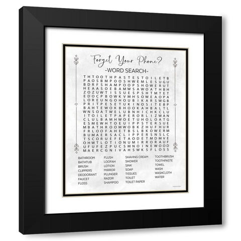 Bathroom Wordsearch Black Modern Wood Framed Art Print with Double Matting by Lady Louise Designs