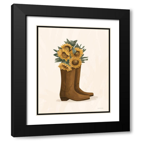 Sunflower Cowgirl Boots Black Modern Wood Framed Art Print with Double Matting by Lady Louise Designs