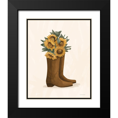 Sunflower Cowgirl Boots Black Modern Wood Framed Art Print with Double Matting by Lady Louise Designs