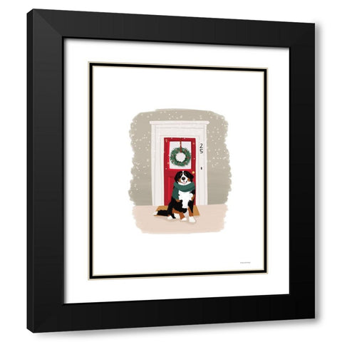 Christmas Dog Black Modern Wood Framed Art Print with Double Matting by Lady Louise Designs