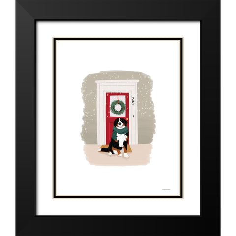 Christmas Dog Black Modern Wood Framed Art Print with Double Matting by Lady Louise Designs
