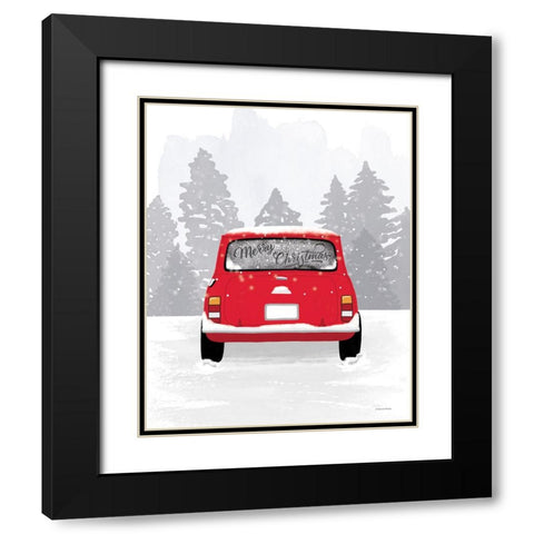 Red Christmas Car Black Modern Wood Framed Art Print with Double Matting by Lady Louise Designs