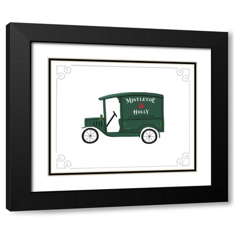 Mistletoe And Holly Vintage Delivery Truck Black Modern Wood Framed Art Print with Double Matting by Lady Louise Designs