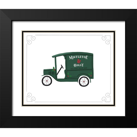 Mistletoe And Holly Vintage Delivery Truck Black Modern Wood Framed Art Print with Double Matting by Lady Louise Designs