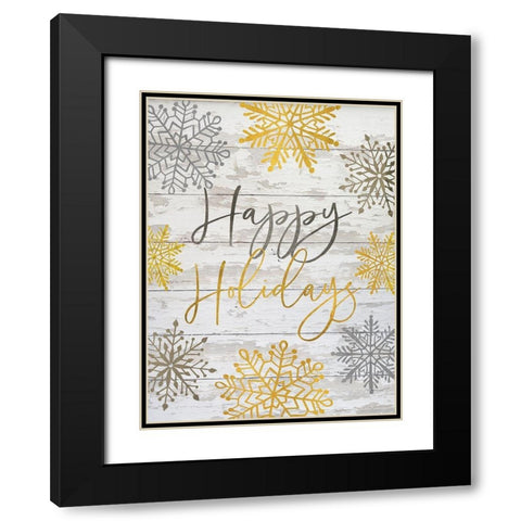 Happy Holidays Snowflakes Black Modern Wood Framed Art Print with Double Matting by Jacobs, Cindy