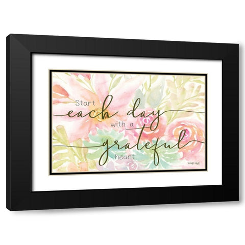 Floral Grateful Heart Black Modern Wood Framed Art Print with Double Matting by Jacobs, Cindy