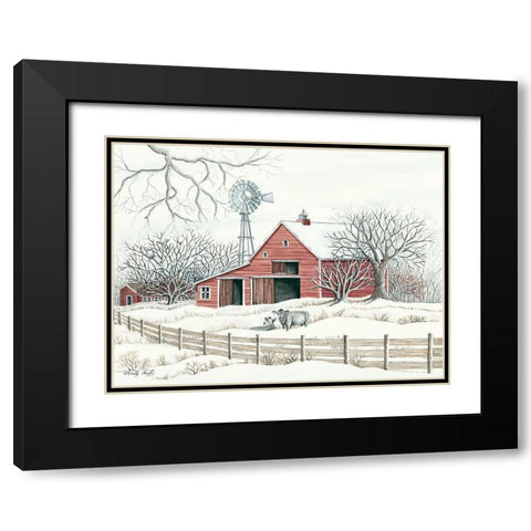 Winter Barn with Windmill Black Modern Wood Framed Art Print with Double Matting by Jacobs, Cindy