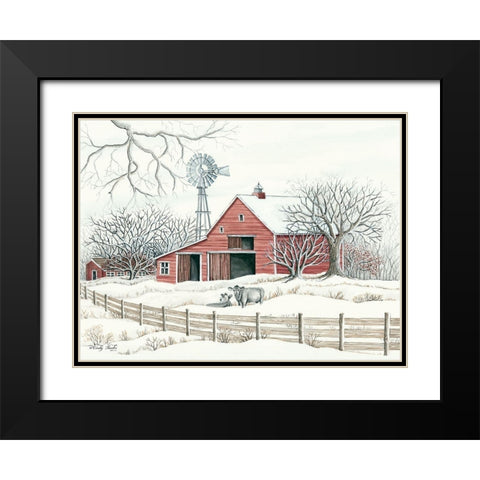 Winter Barn with Windmill Black Modern Wood Framed Art Print with Double Matting by Jacobs, Cindy