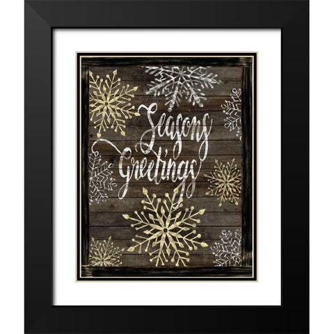 Snowflake Seasons Greetings  Black Modern Wood Framed Art Print with Double Matting by Jacobs, Cindy