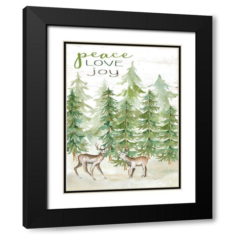 Peace Love Joy Deer Black Modern Wood Framed Art Print with Double Matting by Jacobs, Cindy