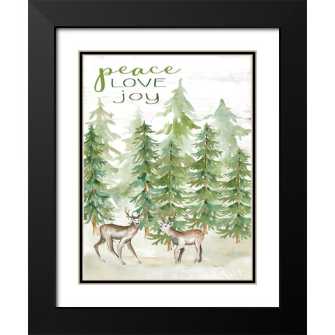 Peace Love Joy Deer Black Modern Wood Framed Art Print with Double Matting by Jacobs, Cindy