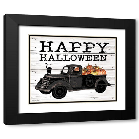 Happy Halloween Black Truck Black Modern Wood Framed Art Print with Double Matting by Jacobs, Cindy