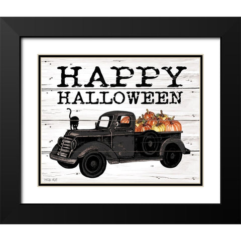 Happy Halloween Black Truck Black Modern Wood Framed Art Print with Double Matting by Jacobs, Cindy