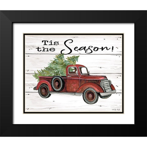 Tis the Season Red Truck Black Modern Wood Framed Art Print with Double Matting by Jacobs, Cindy
