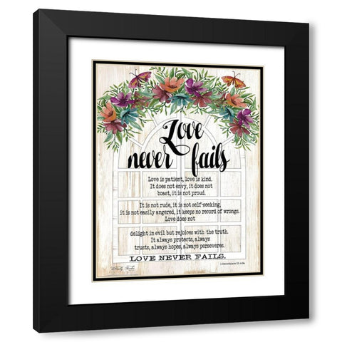 Floral Love Never Fails Black Modern Wood Framed Art Print with Double Matting by Jacobs, Cindy
