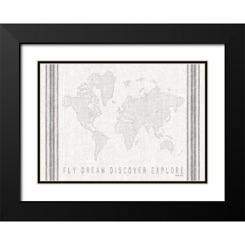 Fly, Dream, Discover, Explore Map     Black Modern Wood Framed Art Print with Double Matting by Jacobs, Cindy