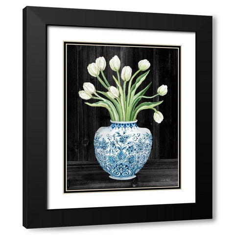 Blue and White Tulips Black I Black Modern Wood Framed Art Print with Double Matting by Jacobs, Cindy