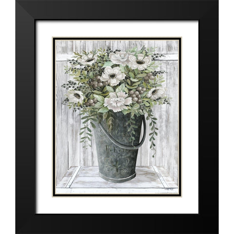 Galvanized Fleurs      Black Modern Wood Framed Art Print with Double Matting by Jacobs, Cindy