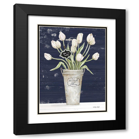 Tulips on Navy I    Black Modern Wood Framed Art Print with Double Matting by Jacobs, Cindy