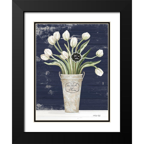 Tulips on Navy II    Black Modern Wood Framed Art Print with Double Matting by Jacobs, Cindy