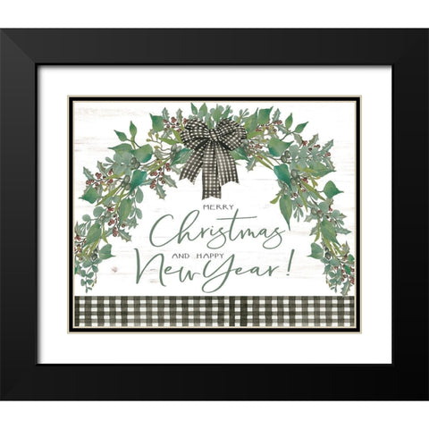 Merry Christmas and Happy New Year Black Modern Wood Framed Art Print with Double Matting by Jacobs, Cindy