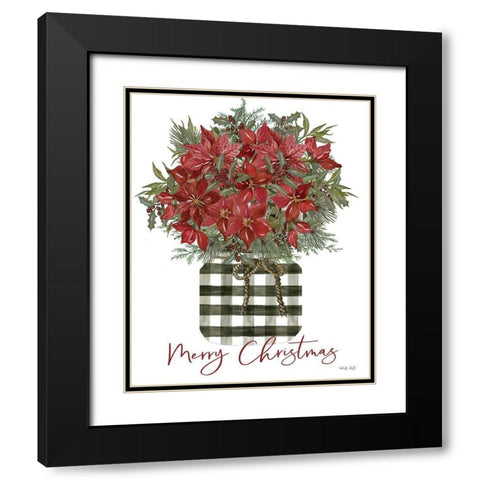 Merry Christmas Poinsettia Black Modern Wood Framed Art Print with Double Matting by Jacobs, Cindy