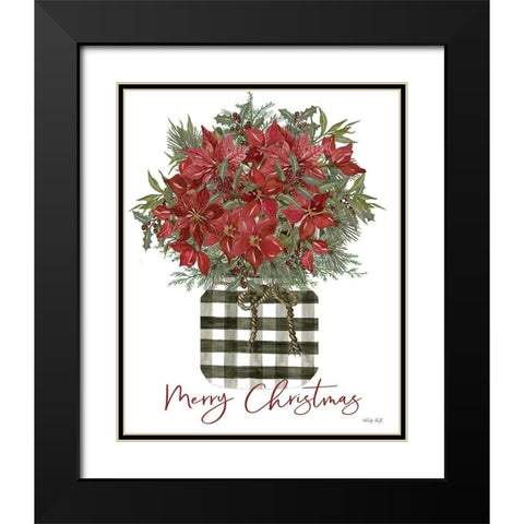 Merry Christmas Poinsettia Black Modern Wood Framed Art Print with Double Matting by Jacobs, Cindy
