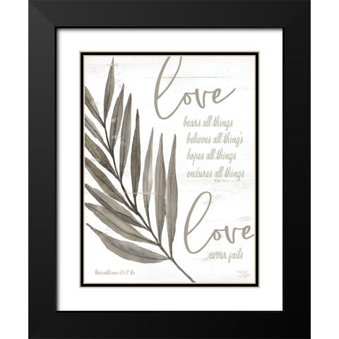 Love Never Fails Black Modern Wood Framed Art Print with Double Matting by Jacobs, Cindy