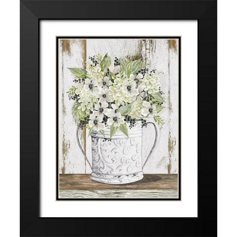 White Floral Dreams Black Modern Wood Framed Art Print with Double Matting by Jacobs, Cindy