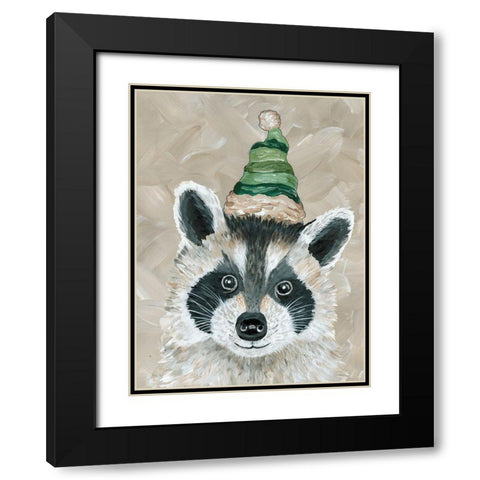 Christmas Raccoon Black Modern Wood Framed Art Print with Double Matting by Jacobs, Cindy