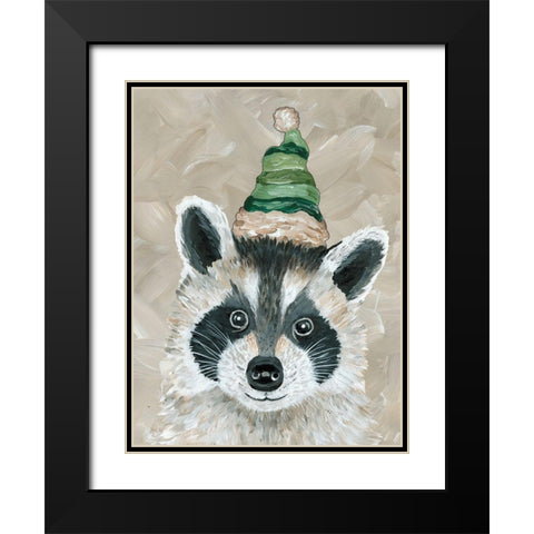 Christmas Raccoon Black Modern Wood Framed Art Print with Double Matting by Jacobs, Cindy