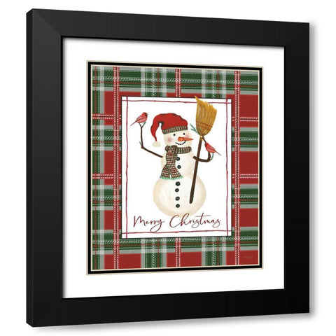 Merry Christmas Snowman Black Modern Wood Framed Art Print with Double Matting by Jacobs, Cindy