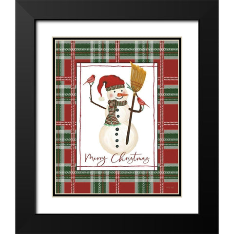 Merry Christmas Snowman Black Modern Wood Framed Art Print with Double Matting by Jacobs, Cindy