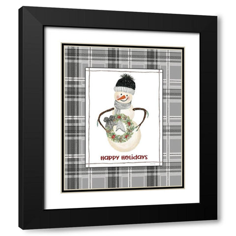 Happy Holidays Snowman Black Modern Wood Framed Art Print with Double Matting by Jacobs, Cindy