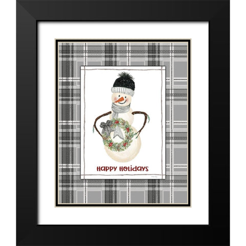 Happy Holidays Snowman Black Modern Wood Framed Art Print with Double Matting by Jacobs, Cindy