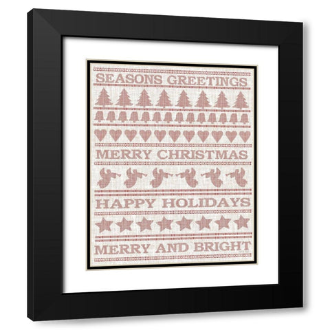 Holiday Sentiments Stitchery I  Black Modern Wood Framed Art Print with Double Matting by Jacobs, Cindy